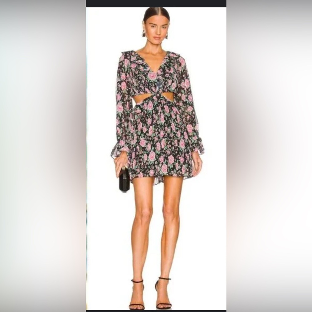 AMUR Black Dress with Pink Floral Design